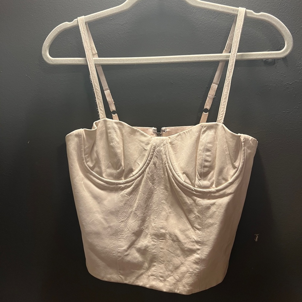 Cream leather and silk lining Alice + Olivia bustier top